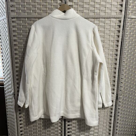 Bob Mackie Zip Front Fleece Coat Size 2X Ivory Gold Zipper Accents Pockets NEW - Picture 2 of 12